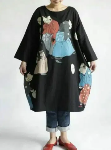 미사용 핸드 페인트 수제 원피스 우키요에