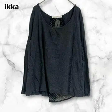 이카 다크 그레이 긴팔 티셔츠 면 혼방 루즈핏 L 비침 도트 무늬 셔츠