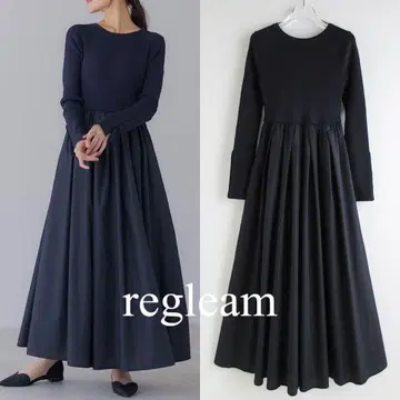 regleam 리글림 리브 니트 롱 슬리브 도킹 원피스