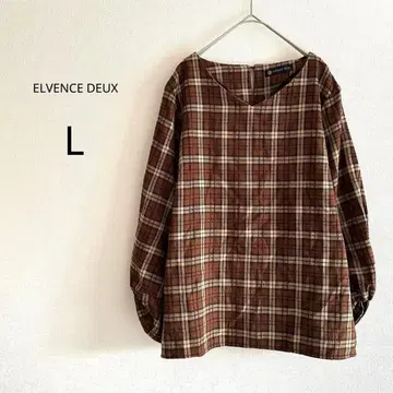 [ ELVENCE DEUX ] 블라우스 긴팔 V넥 체크 무늬 브라운 L