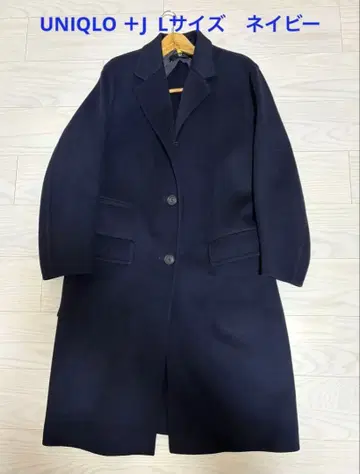 UNIQLO +J L 캐시미어 블렌드 체스터 코트 네이비 오버 사이즈