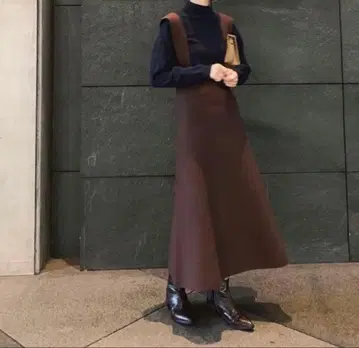 림아크 오버롤 스커트 니트 원피스 긴팔 브라운 바이컬러 38 M