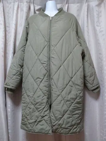 카키 퀼팅 자켓 롱 기장
