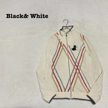 EK4127 [블랙 앤 화이트] 가디건 [1] 니트 지퍼 화이트