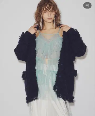 트위드 니트 가디건 라벨 에튀드 블랙