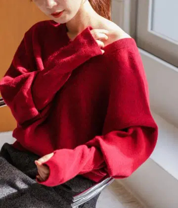 Kastane 멜란지 롱 리브 니트 레드