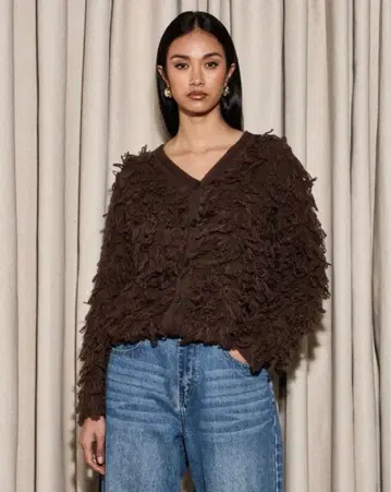 프릴 디자인 브라운 가디건