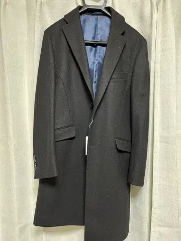 블랙 울 100% 체스터 코트 L 사이즈
