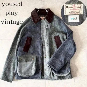 컨디션 최상 유즈드 해리스 트위드 패치워크 자켓 2 블루 계열 비데일