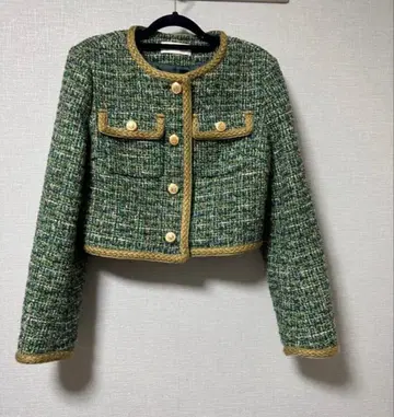LILY BROWN 노카라 자켓 트위드 그린