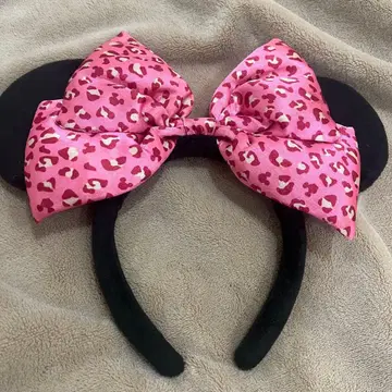 디즈니 미니 갸루 머리띠 레오파드 무늬 핑크 레오파드