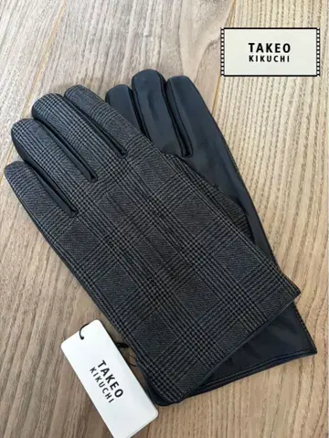 SALE 새상품 다케오 키쿠치 양가죽 장갑 차콜 그레이 체크 무늬