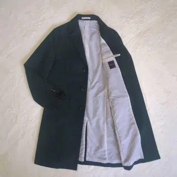 쉽스 제트 블루 체스터 코트 롱 멜톤 울 짙은 녹색 남성용