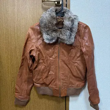 브라운 가죽 자켓 퍼 포함 퍼 자켓