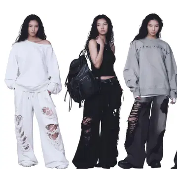 트리밍버드 treemingbird 데미지 스웨트 팬츠 블랙