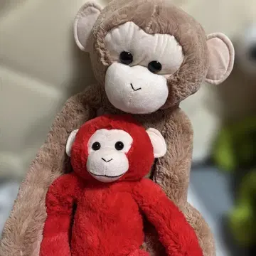 브라운과 빨간색 원숭이 봉제 인형 세트