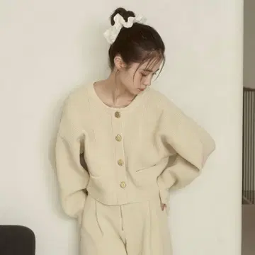 moi tytto 뉴앙스 버튼 노카라 니트 가디건 내추럴