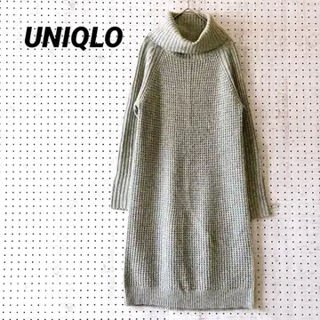 유니클로 와플 편직 니트 원피스 터틀넥 긴팔 (M) 울 혼방