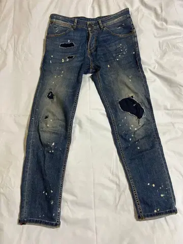 PT TORINO 데님 REGGAE 데미지 페인트 워시드 파랑