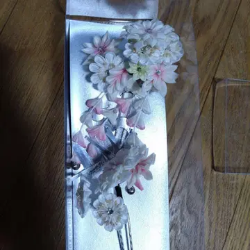 츠마미 크레이프 원단 일본풍 머리 장식 화이트 핑크 꽃 방울