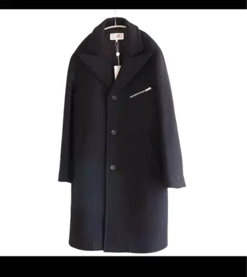 블랙 롱 코트 지퍼 포켓 부착