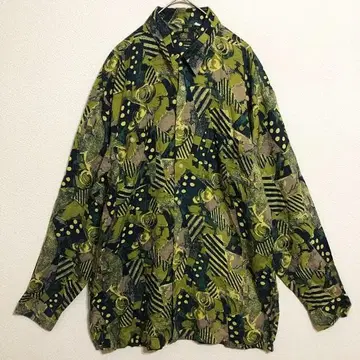 CHRISTIAN MODE 유럽풍 추상 아트 패턴 레이온 셔츠 M