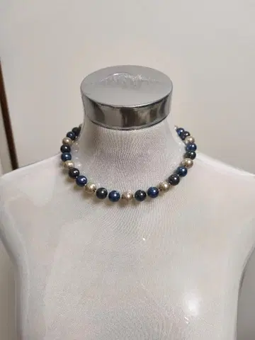 네이비 실버 펄 목걸이