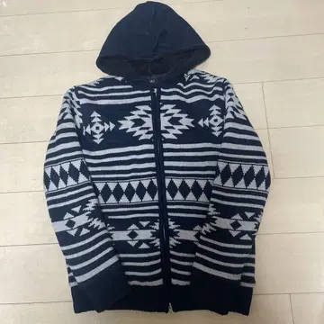 AZUL 집업 후드 부착 니트 L 네이비