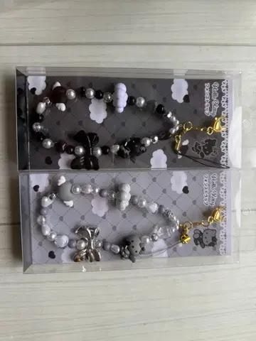 헬로키티 폰 스트랩 블랙&실버 키링 2세트