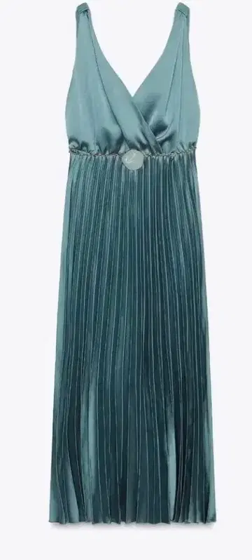 ZARA 블루 스틸 플리츠 미디 원피스 벨트 포함