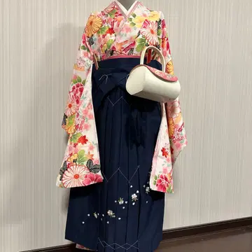 2척 소매 코소데 하카마 주리반 오비 카라 백의 6세트