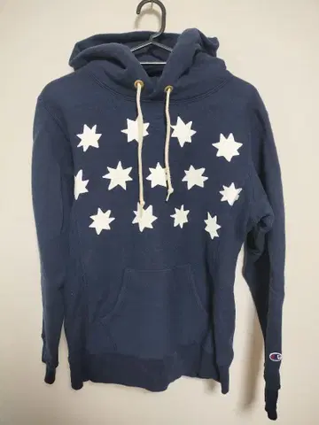 Champion Reverse Weave 후드티 M 네이비 별 패턴