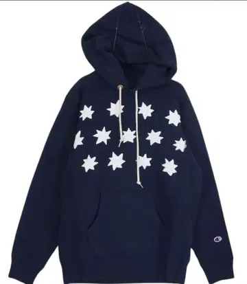 Champion Reverse Weave 후드티 M 네이비 별 패턴