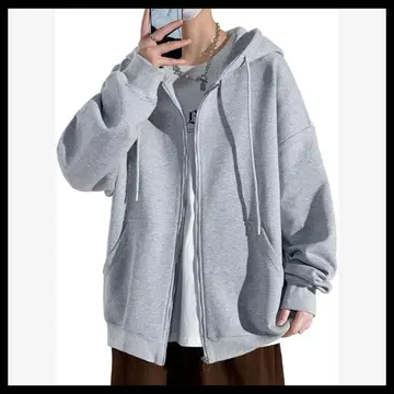 남성용 집업 후드티 루즈핏 긴팔 무지 후드 부착 스타일리시 M