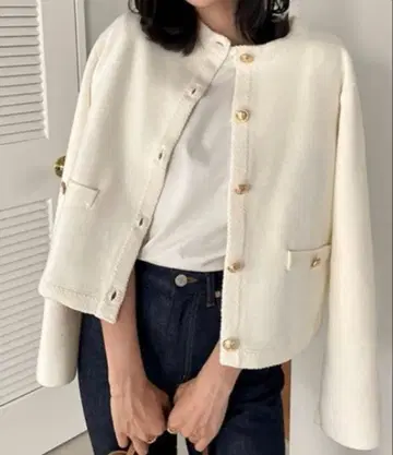 오리지널 버튼 노카라 니트 자켓 anuans