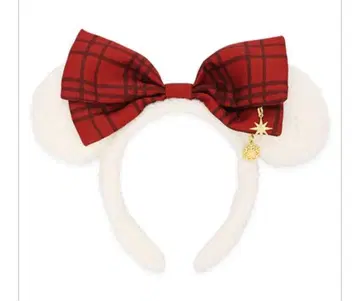 미키 귀 머리띠 빨간색 체크 리본