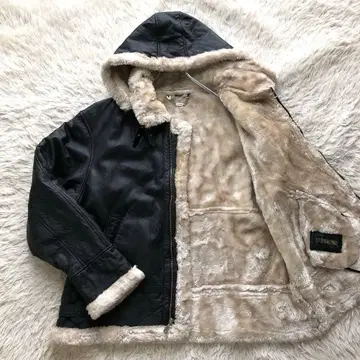 [ 2way 리얼 무스탕 XL ] 플라이트 자켓 B-3 블랙 후드 보아