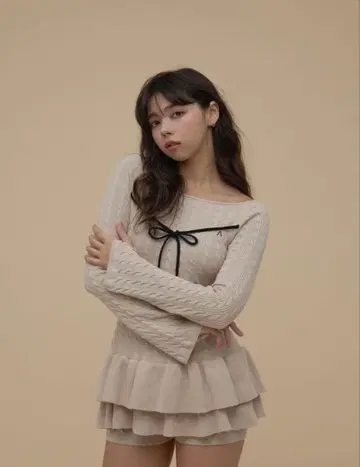 Andmary Milky frill mini dress beige