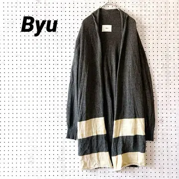 비유 롱 가디건 캐시미어 혼방 보더 절개 (S) 울 이탈리아제