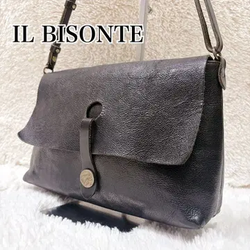 IL BISONTE 로고 메달 가죽 숄더백 블랙 주름 가죽