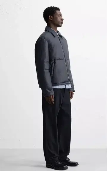 ZARA 다운 자켓 남성용 네이비 더블 지퍼
