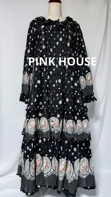 [ 시착만 한 새상품 ] PINK HOUSE 장미 프레임 프린트 원피스