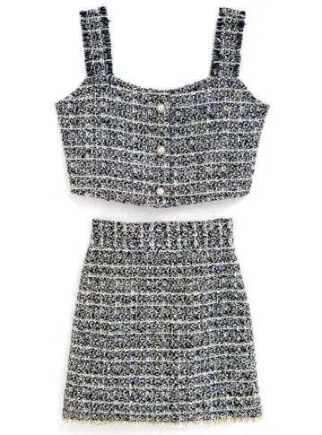 라메 트위드 뷔스티에 x 미니 타이트 스커트 셋업