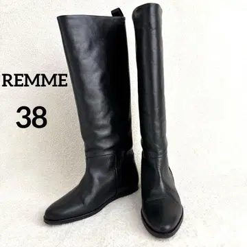 REMME 롱 부츠 38 블랙 천연 가죽 플랫 인솔 쾌적