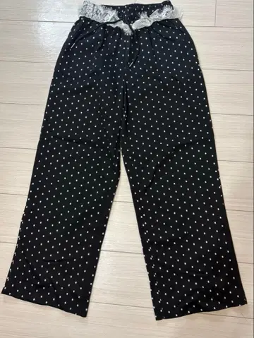 Codibook 도트 물방울 레이스 레이어드 와이드 팬츠 블랙 위시코어