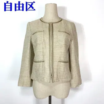 자유구 린넨 코튼 노카라 자켓 베이지 38 C81