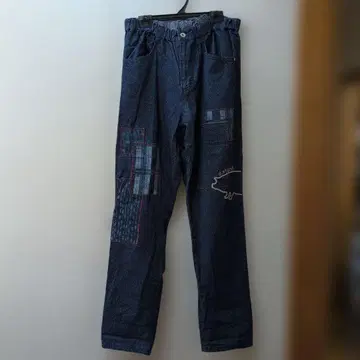 드럭 스토어즈 패치워크 디자인 다크 블루 데님 팬츠