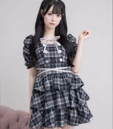 pium 크로스 벨트 반팔 티어드 미니 원피스