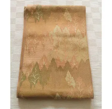 나고야 오비 산과 잎 무늬 실크 100% 오비(약 24cm)