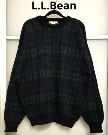 90s L.L.Bean 체크 무늬 니트 스웨터 네이비 그린